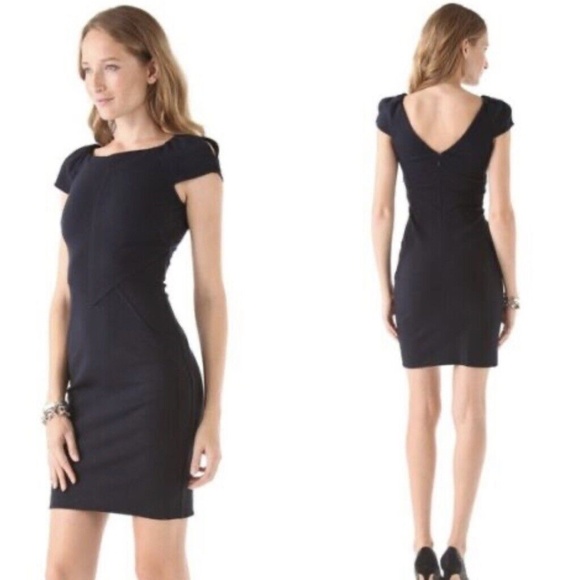 Diane Von Furstenberg - Navy Blue Striped Wool Helen Sheath Dress - Picture 1 of 6